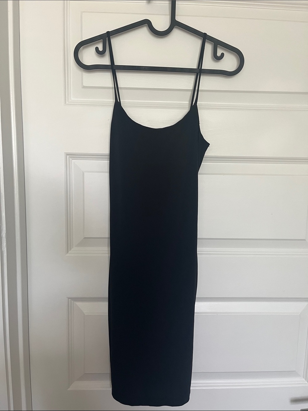 Uptown black spaghetti strap slip mini dress.   Size:  small